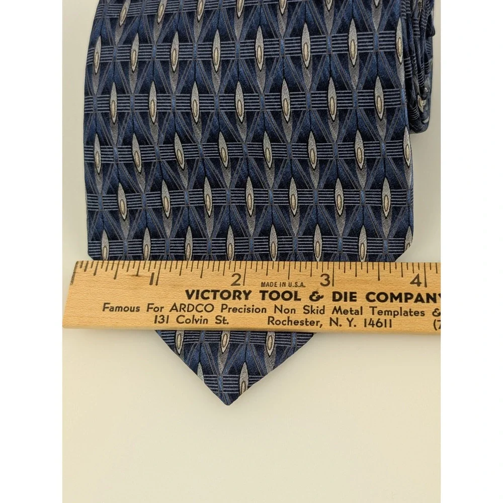 Palatina Geometric‎ 100% Silk Wide Neck Tie Size 4 x 57 Blue Green Tan Patterned